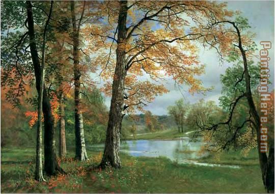 A Quiet lake painting - Albert Bierstadt A Quiet lake art painting